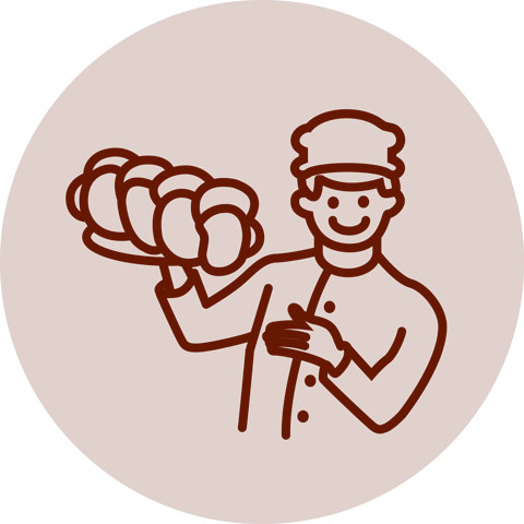 Icon Mitarbeiter mit Zopf in der Hand